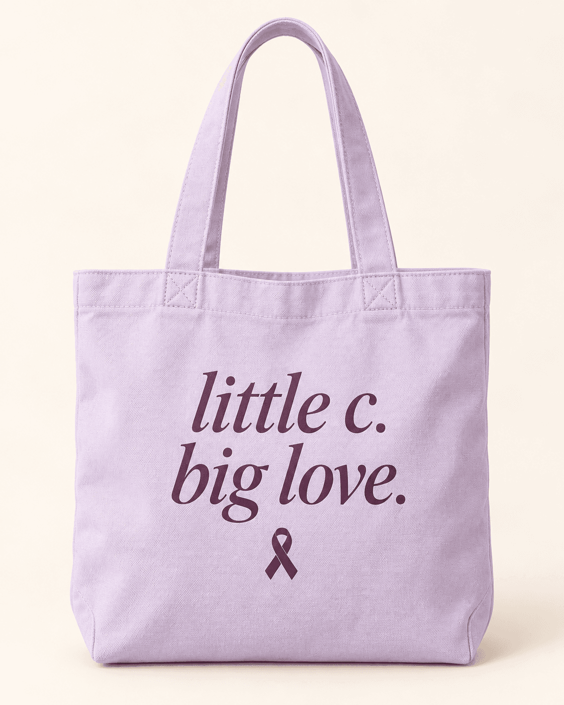 The everyday tote — lavender product mockup with “little c. big love.” lettering.